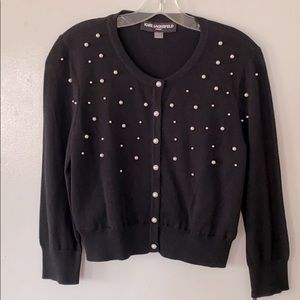 NWT KARL LAGERFELD Paris Faux Pearl Cardigan M